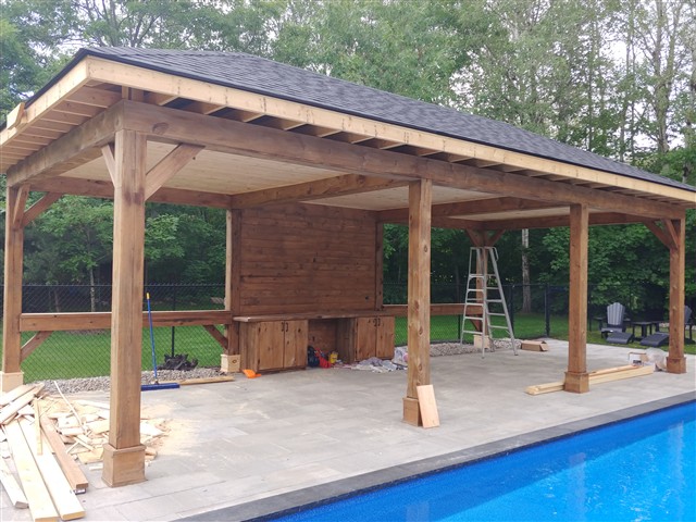 Poolside timber pavilion